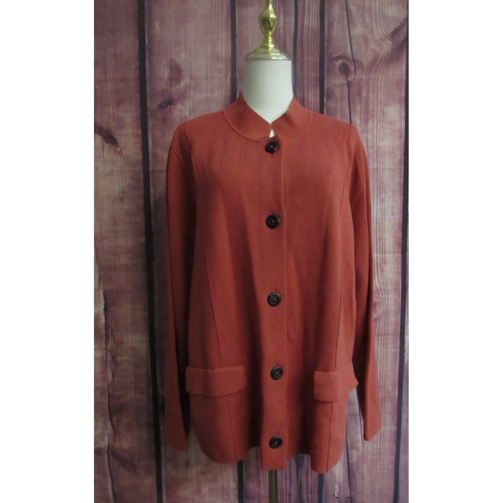 J.Jill Women's Double Knit Notched Collar Sweater Jacket Cinnabar 2X Fall Autumn - Picture 2 of 7